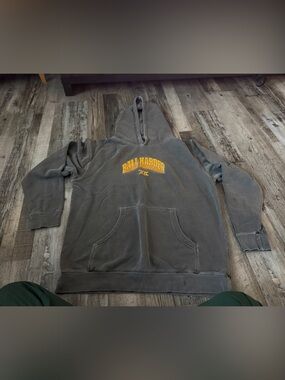 Ball Harder Graphic Zip-Up Hoodie - Faded Gray with Yellow Logo
